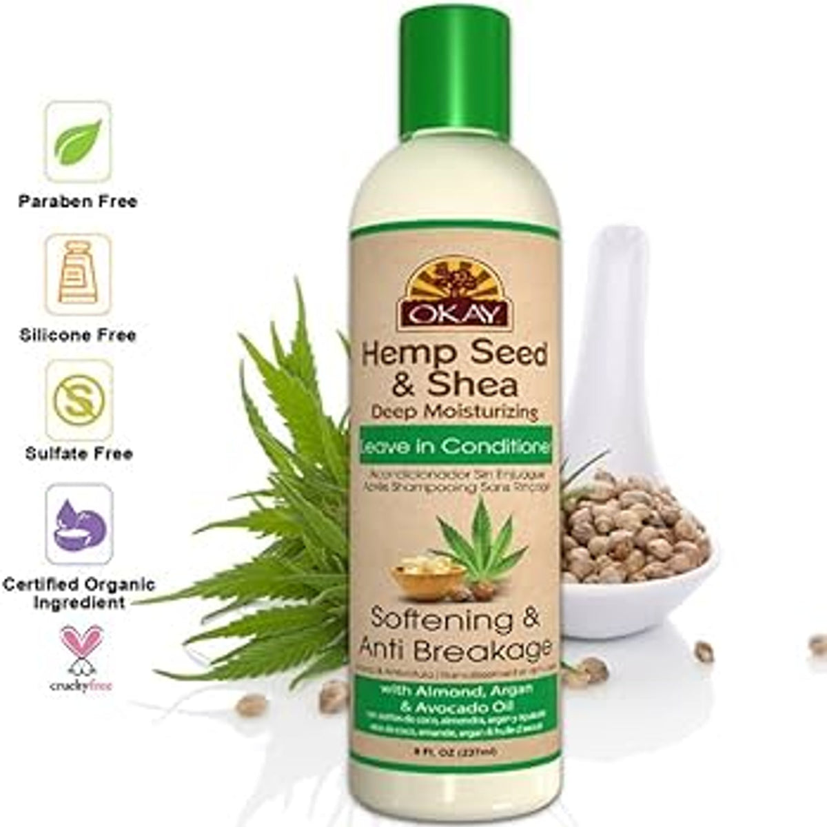 Okay Pure Naturals Hemp Seed Shea Leave-In Conditioner 1.25 oz Pack of 12