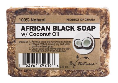 By Natures African Black Soap with Coconut Oil, 6 Oz Pack of 1