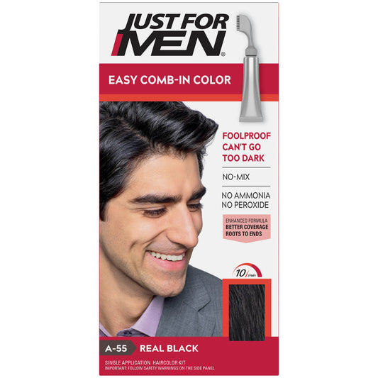 VOOR STAD Easy Comb-in Color, Real Black, Targeted Gray Coverage