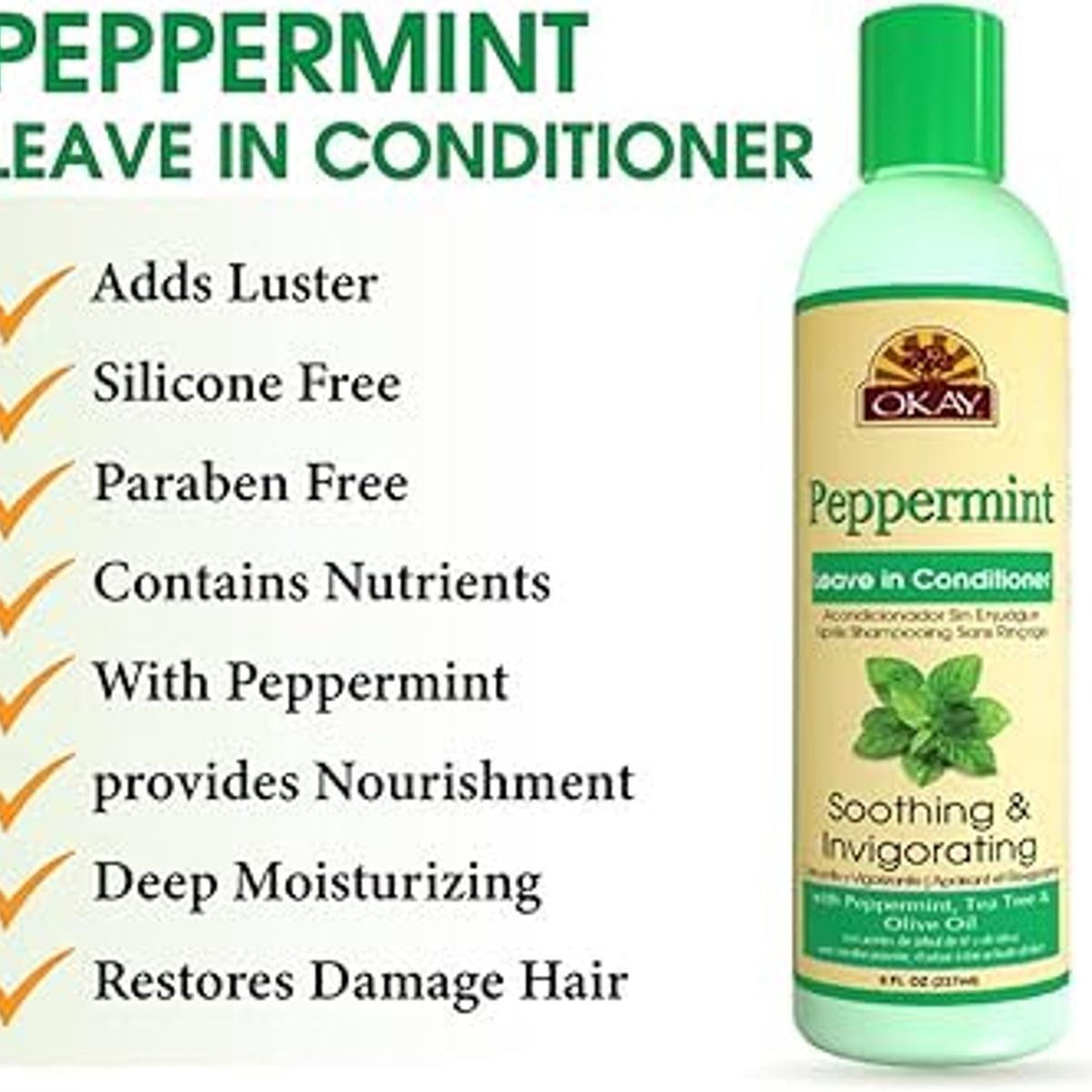 OKAY Leave-in Conditioner Peppermint, 8 Ounce