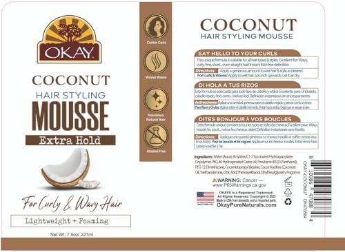 Okay Coconut Hair Styling Mousse 7.5 Oz Pack of 1