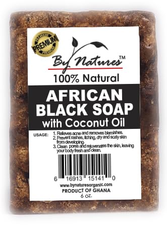 By Natures African Black Soap with Coconut Oil, 6 Oz Pack of 1