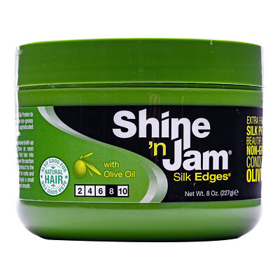 AmPro Shine-N-Jam Silk Edges Hair Gel 8 Oz for Olive