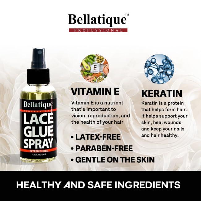 BELLATIQUE Lace Glue Spray 4.06 Oz - Extreme Hold, Flake Free