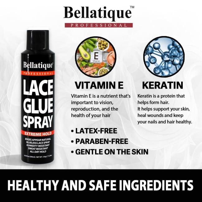 BELLATIQUE Lace Glue Spray 6.76 Oz - Extreme Hold, Flake Free