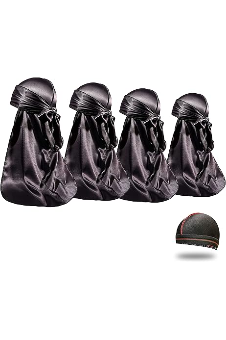 Dream World Silky Satin Wrap Scarf, Black, 1 Wrap Cap