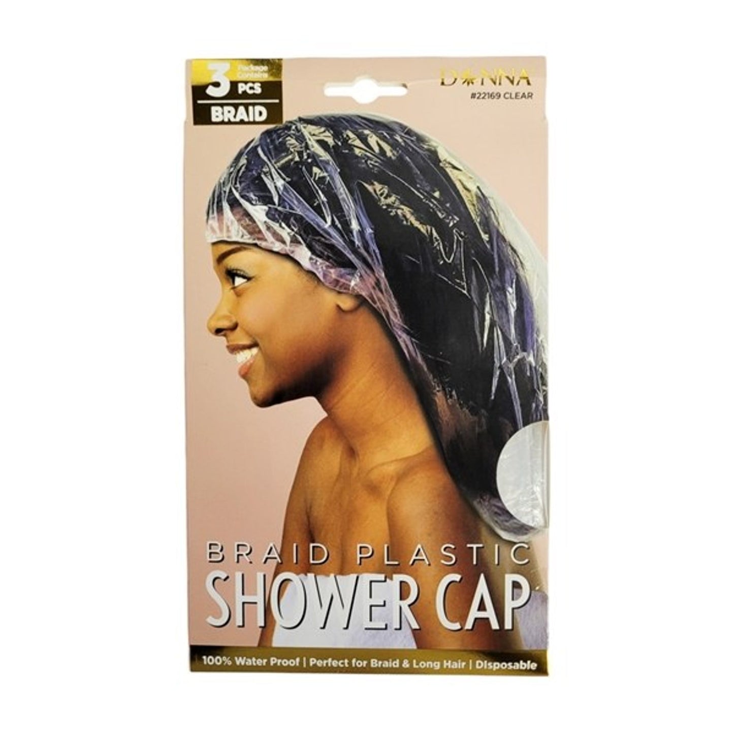 Donna Clear Plastic Shower Caps - Pack of 3