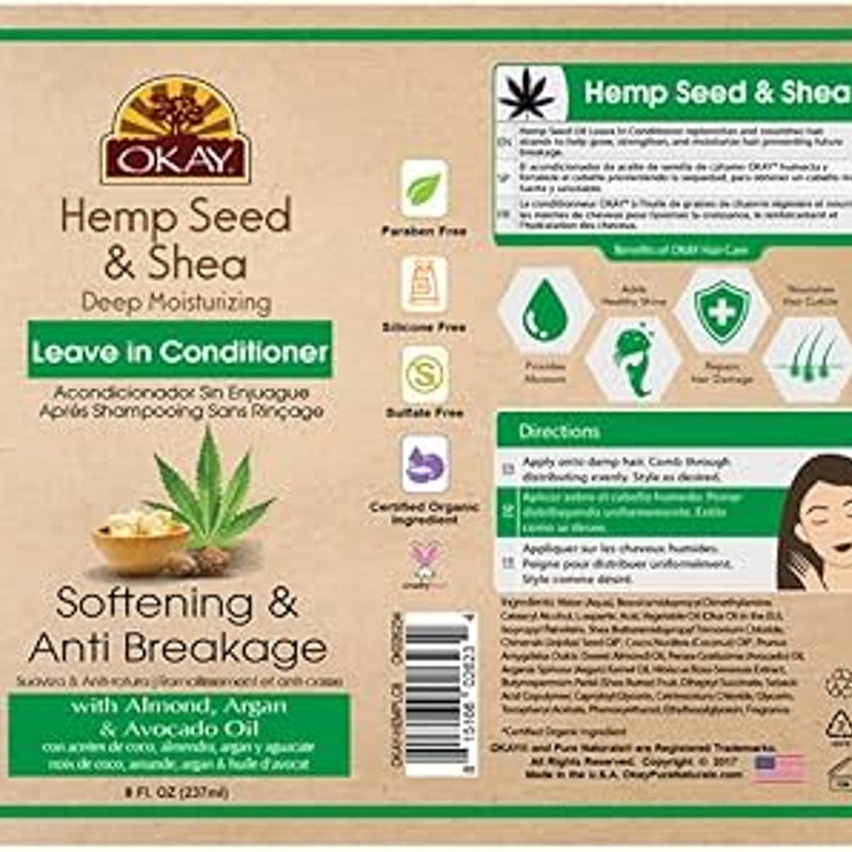 Okay Pure Naturals Hemp Seed Shea Leave-In Conditioner 1.25 oz Pack of 12